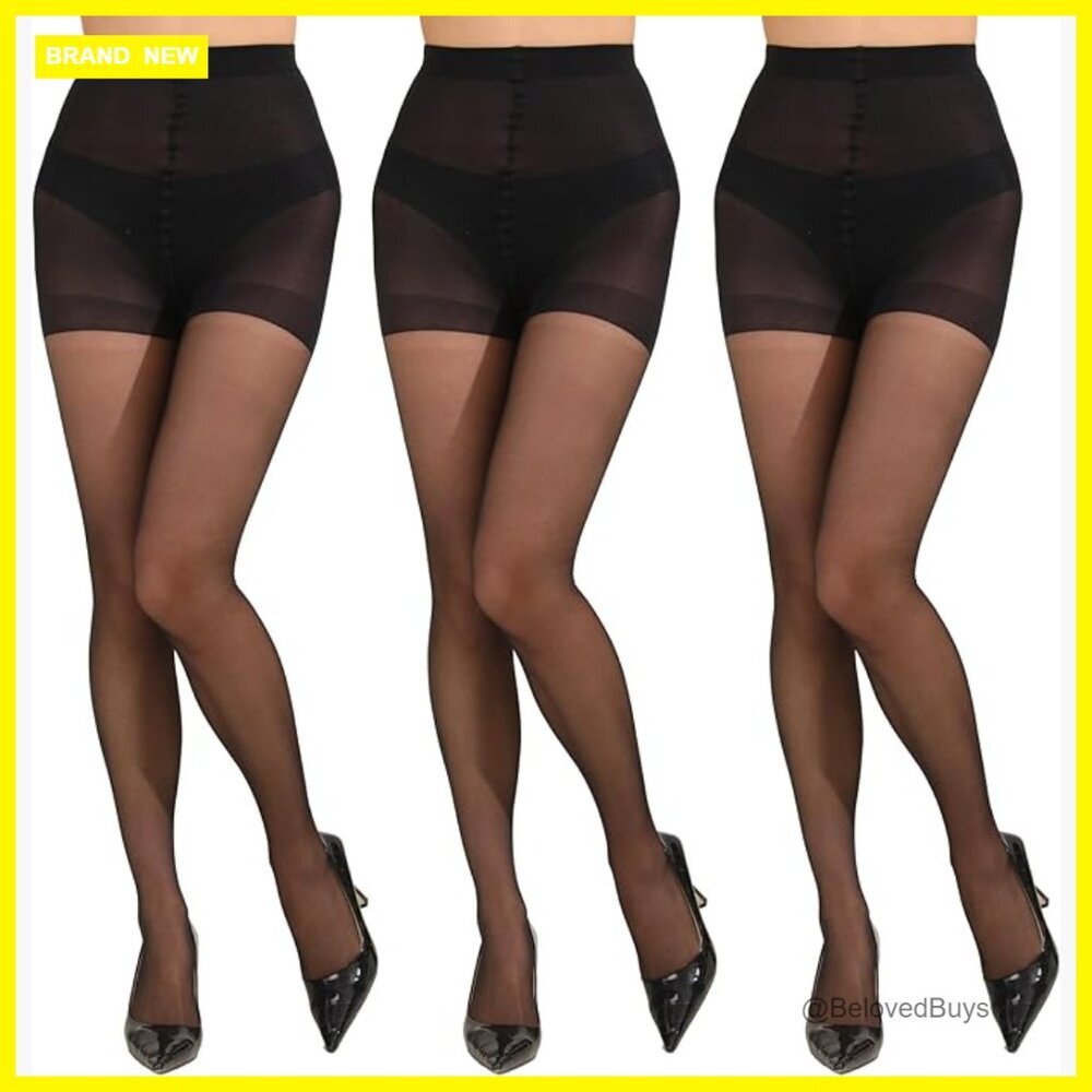 3-Pack Control Top Pantyhose with Reinforced Toes, 20D Sheer